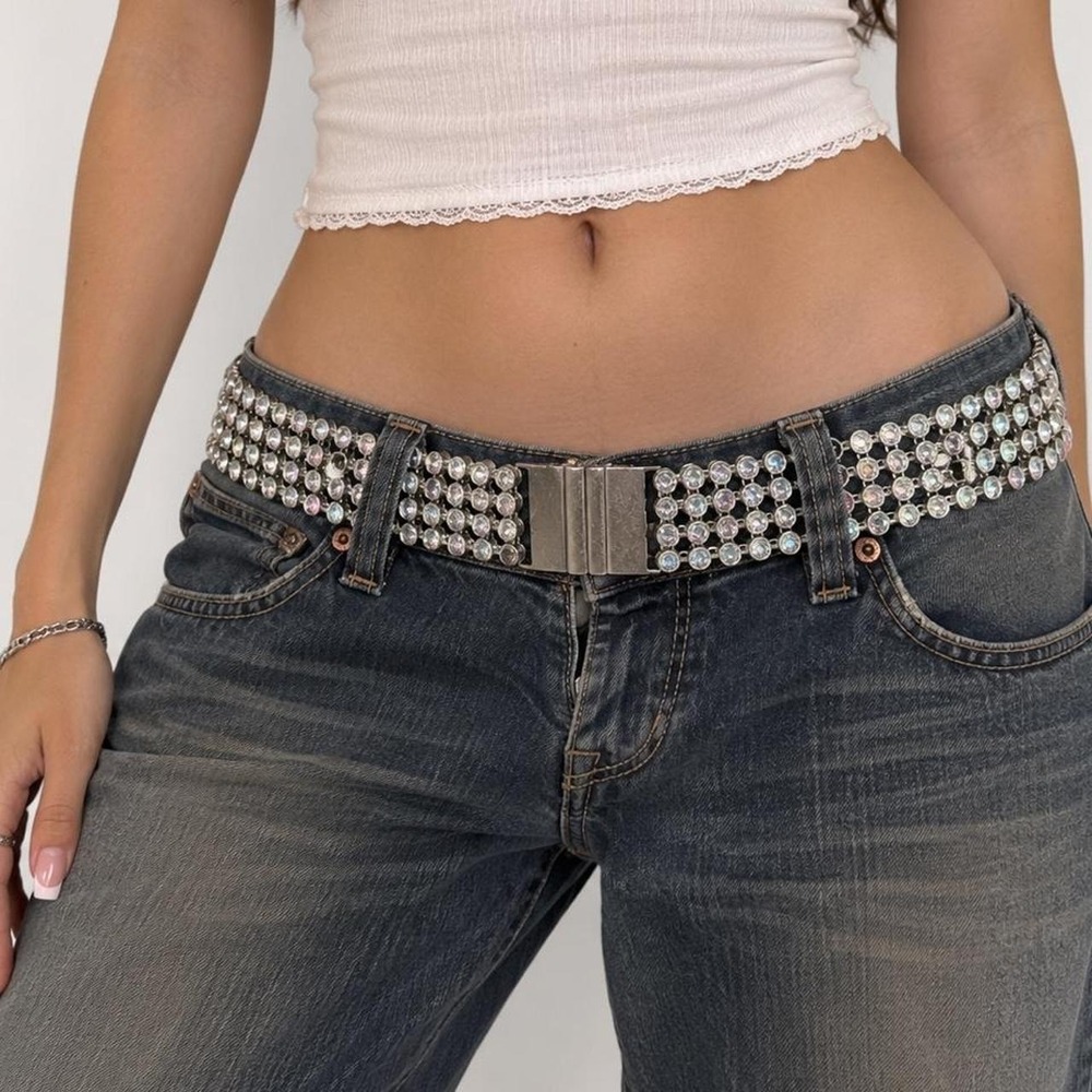 Rue21 Y2K Rhinestone Mesh Statement Waist Belt Silver AB Crystal Festival NWT